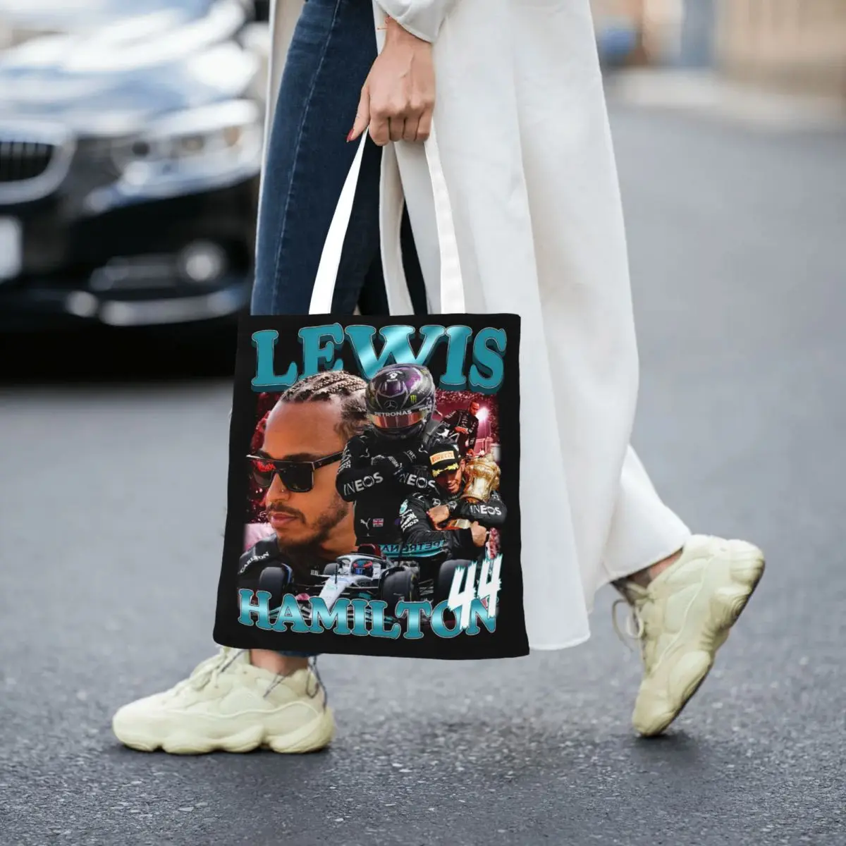 Lewis Hamilton 44 Canvas Tote Handbag F1 Racing Driver Grocery Bags Shopping Bags for Women