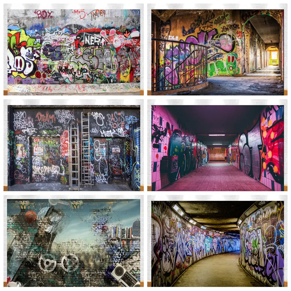 

Old Graffiti Wall Grunge Portrait Photography Background Baby Birthday Backdrops Vinyl Photophone For Photo Studio Prop Decorate