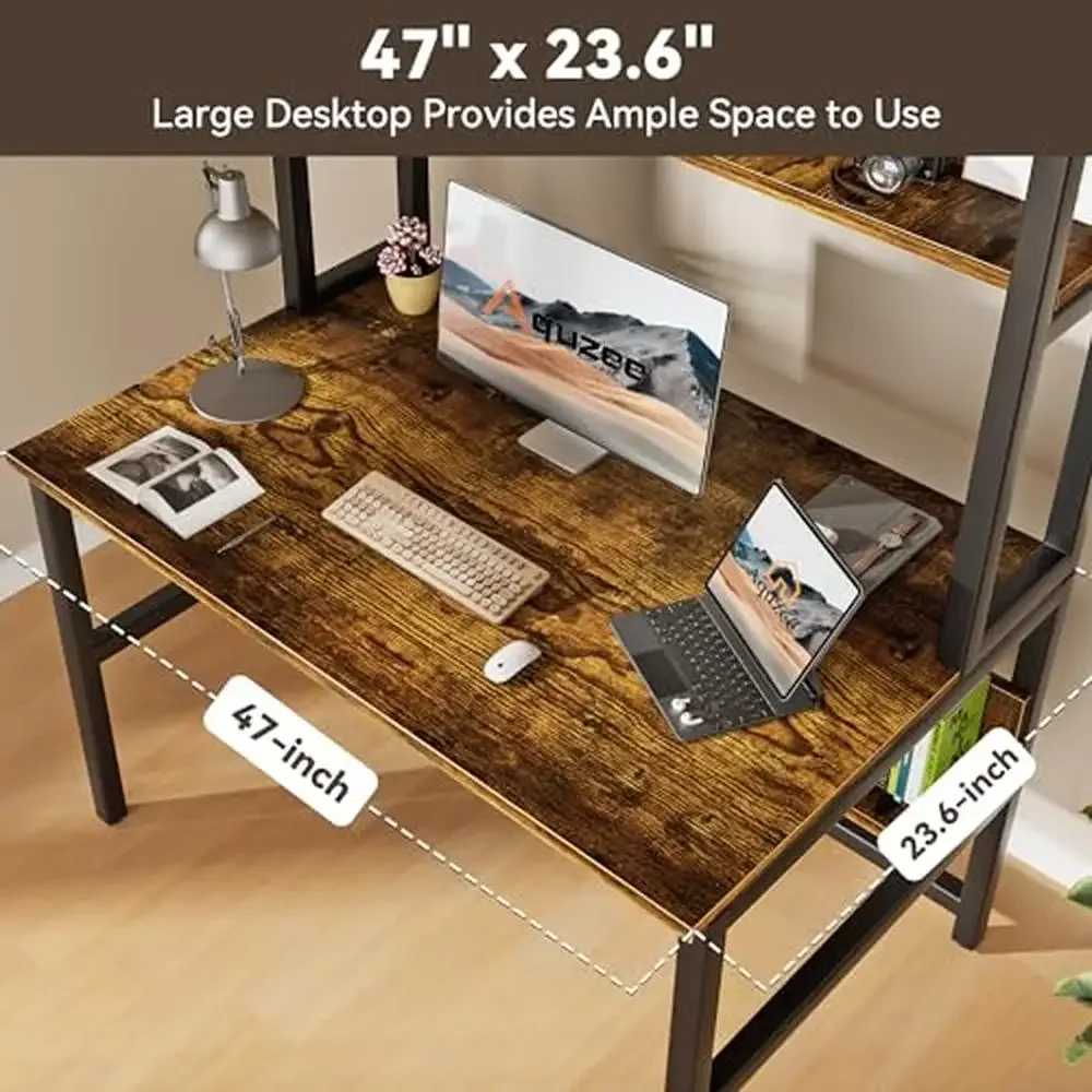Home Office Desk with Hutch & Bookshelf Spacious Workstation Waterproof Material Adjustable Legs Rust-Free Metal Frame Easy
