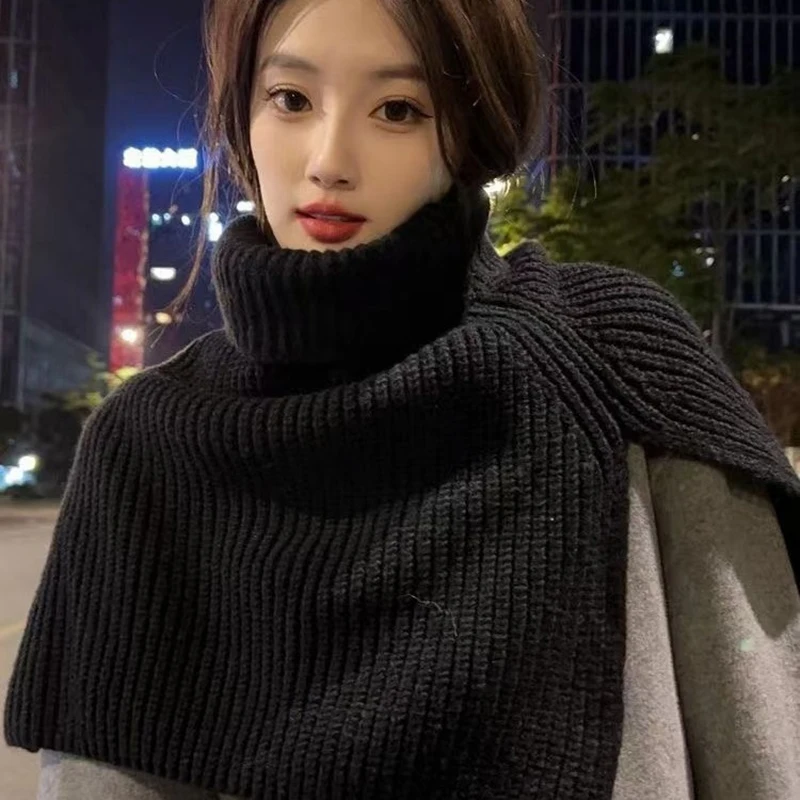 Pullover Scarf Knitted Shawl Winter Scarf False Collar Coat Bib Warm Scarf Turtleneck Slit Jumper Shawl Clothes Accessories