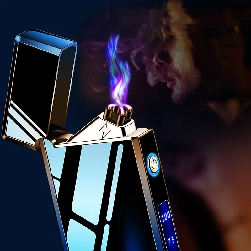 New Type-C Rechargeable Electric Double Arc USB Lighter Metal Touch Sensitive Outdoor Windproof Flameless Plasma Lighter Gift