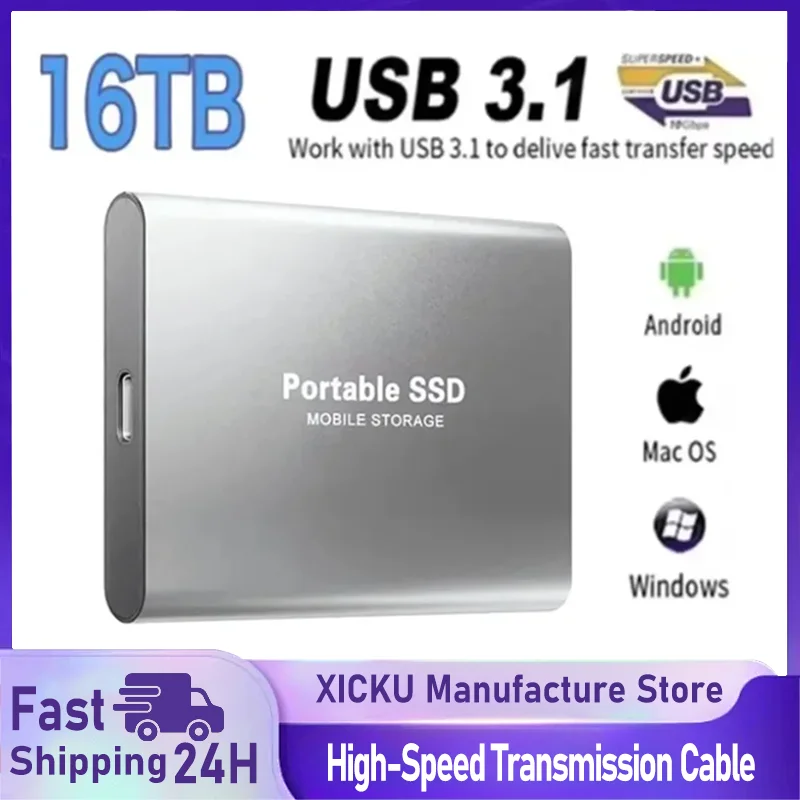 

Внешний жесткий диск Портативный SSD 16 ТБ Внешний твердотельный накопитель USB 3.0 Тип C Жесткий диск Высокоскоростное хранилище для ПК Телефон 16 15