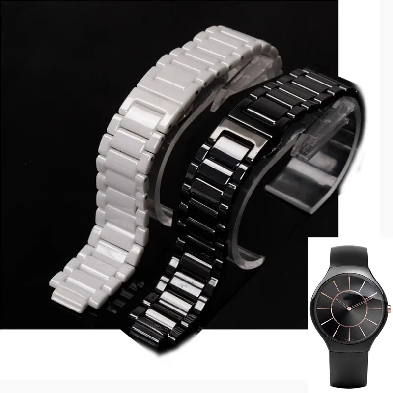 Premium-Grade Ceramic Watch Strap For Rado True Series Thin Watch Chain Black And White Convex Watchband Accessories 19mmX12mm