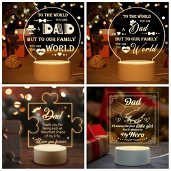 Regalos del Día del Padre para la luz nocturna del papá, regalo de cumpleaños del papá de hija e hijo, regalos de papá para luces nocturnas grabadas en acrílico para papá