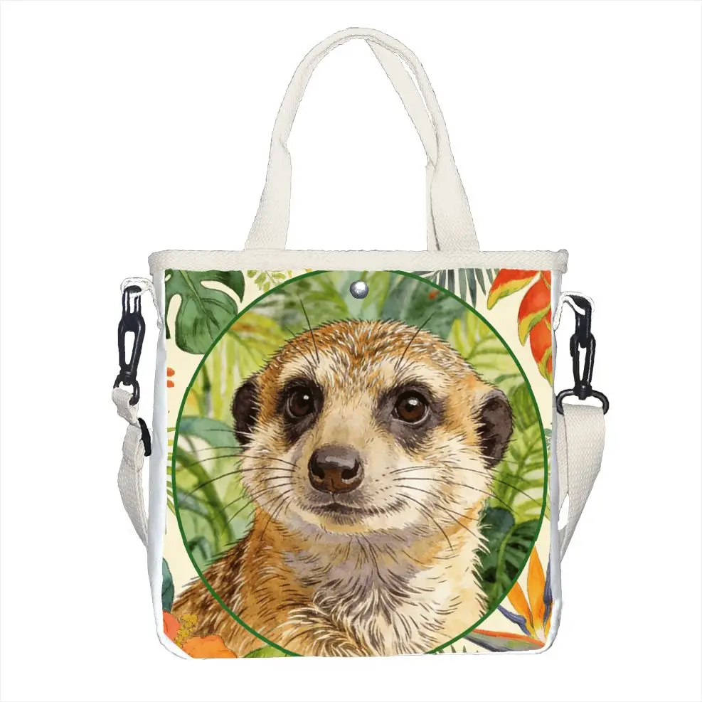 Minimalist Watercolor Meerkat Print Shoulder Bag, Lightweight Tote with Adjustable Strap