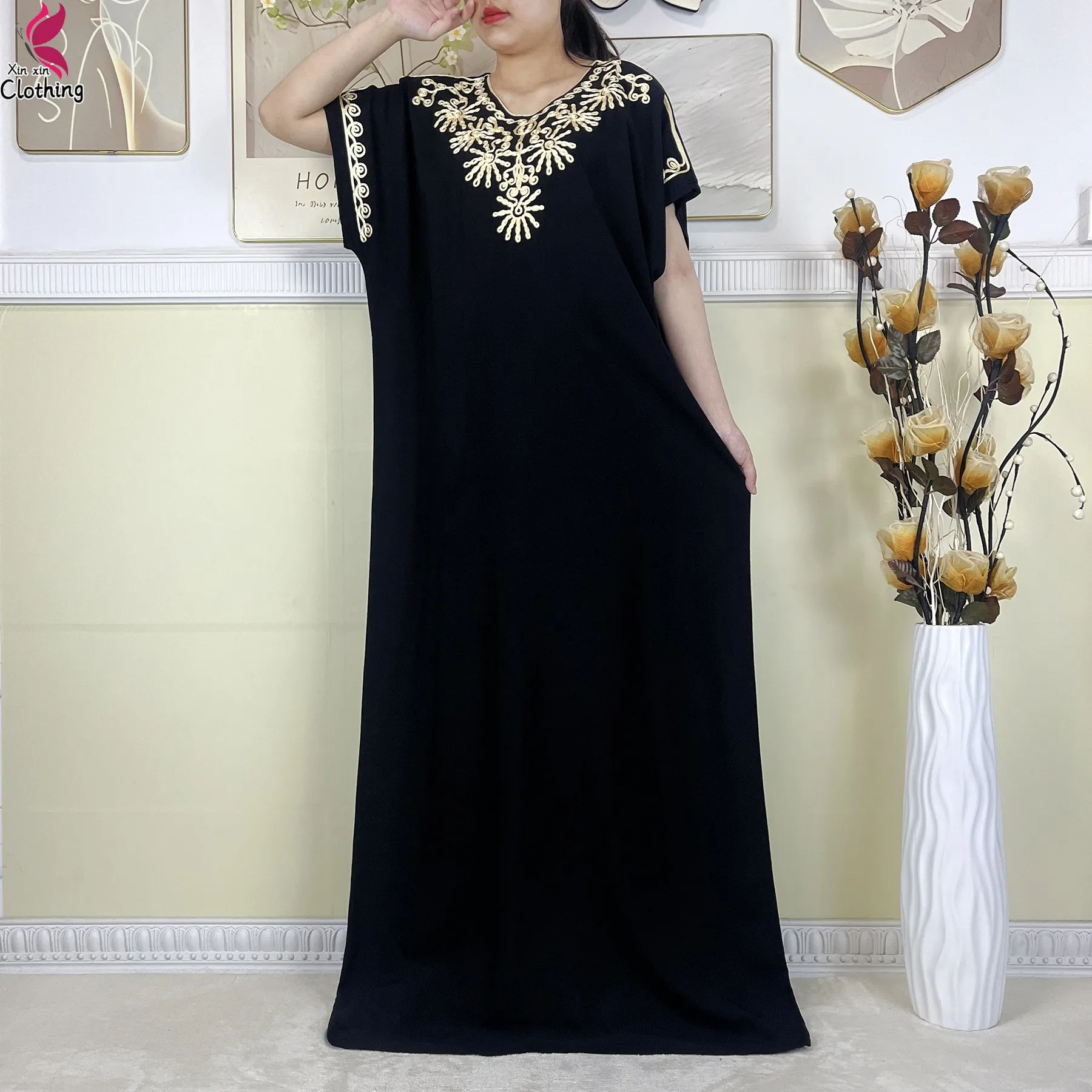 Neue Baumwolle Abaya Dubai Dame Maxi Robe Stickerei Lose Türkei Kaftan Islamische Kleidung Muslimischen Afrikanischen Für Frauen Kleid Mit Schal
