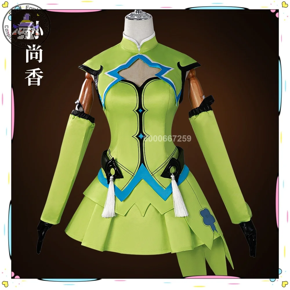 

Honor of Kings Sun Shangxiang Original Skin Comic Two-dimensional Cosplay Costume Anime-style Games Green and Slim-fit Dress