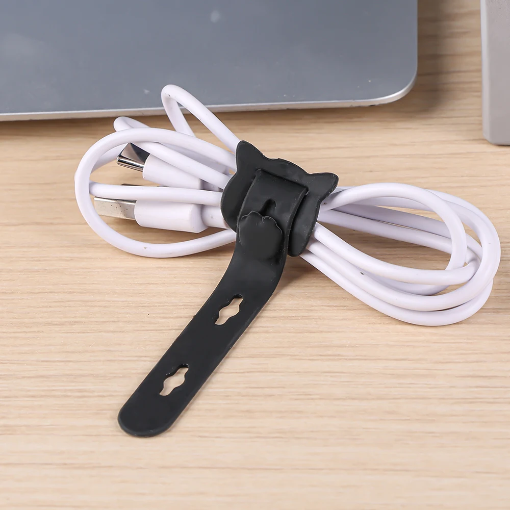 Cartoon Cat Shape Cable Ties Silicone Wire Cord Organizer Strap For Charger Data Cord Earphone Management Cables Tie Clip