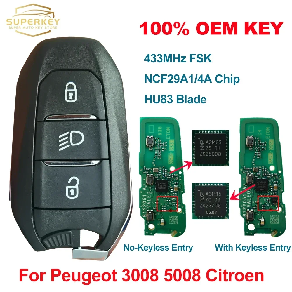 SUPERKEY Originale Per PEUGEOT 208 308 3008 5008 CITROEN C4 C3 Spacetourer 314.85 433MHZ 4A Chip Faro Smart Car OEM Chiave IM3A