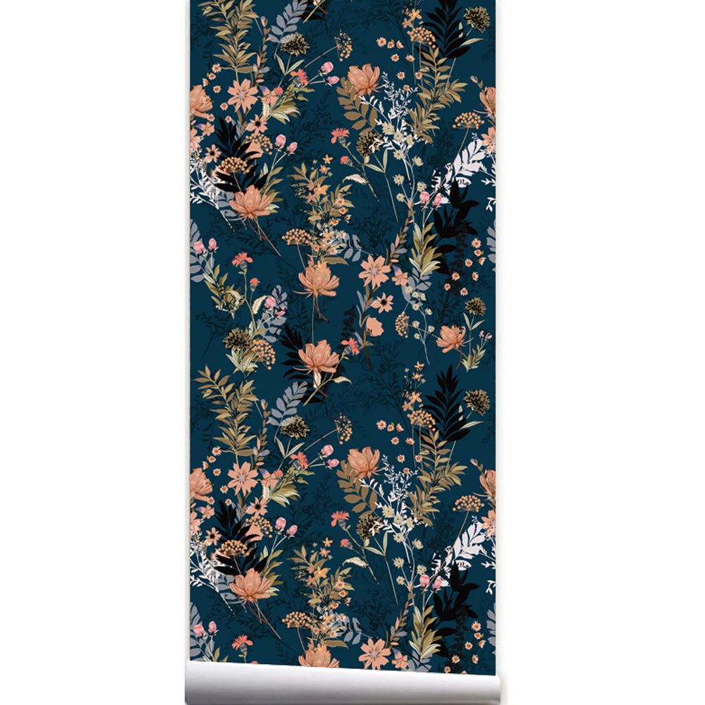 

Flower Wallpaper Peeled And Pasted Pink/Green/Navy Blue Vinyl Self-adhesive Contact Paper Bedroom Walls Home Cabinet Decoration