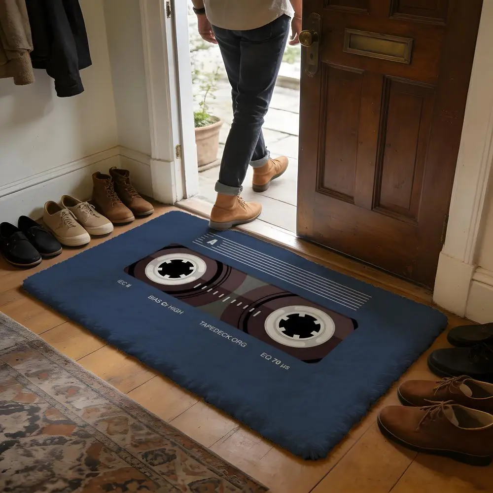 Vintage Tape Video Floor Mat Soft Flannel Absorbent Mat Non-Slip Rug Home Bedroom Bathroom