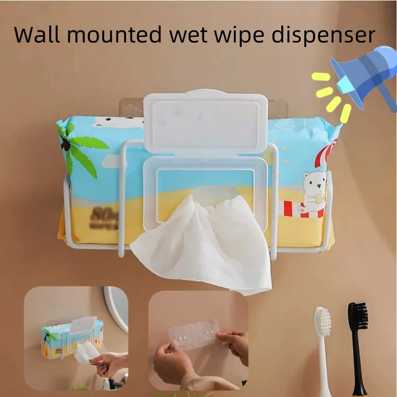 Soporte de papel para toallitas húmedas de acero inoxidable, soporte para caja de pañuelos portátil creativo montado en la pared, estante de almacenamiento, suministros para cocina y baño