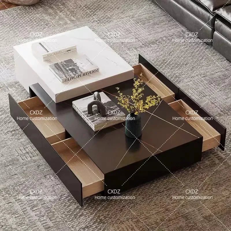 Minimalist Rock Slab Coffee Table Modern Simple Living Room Household Rectangular Combination High End Light Luxury Tea Table