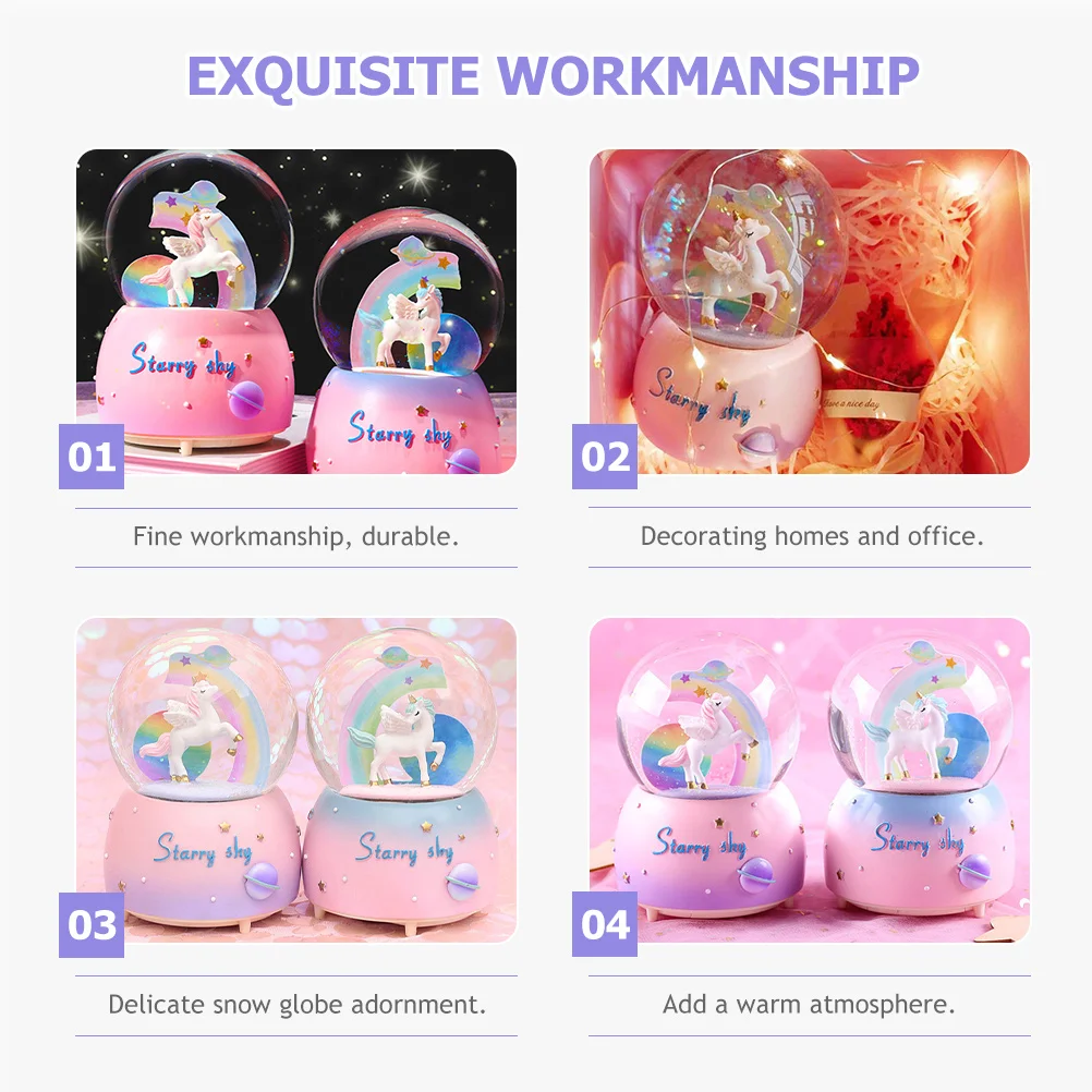 

Unicorn Snow Globe Cartoon Music Box Light Up Romantic Birthday Christmas Festival Gift for Girls Home Decoration