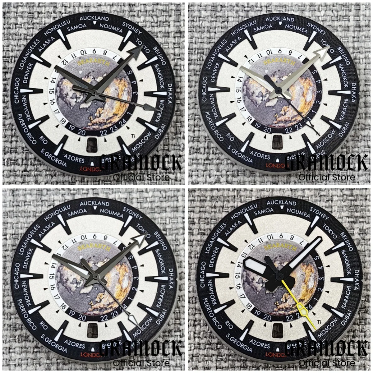 

Gramock 33.5mm Universal Time Watch dial And Hands C3 Green Luminous Black dial 6 o 'clock date With NH35 NH35A movement