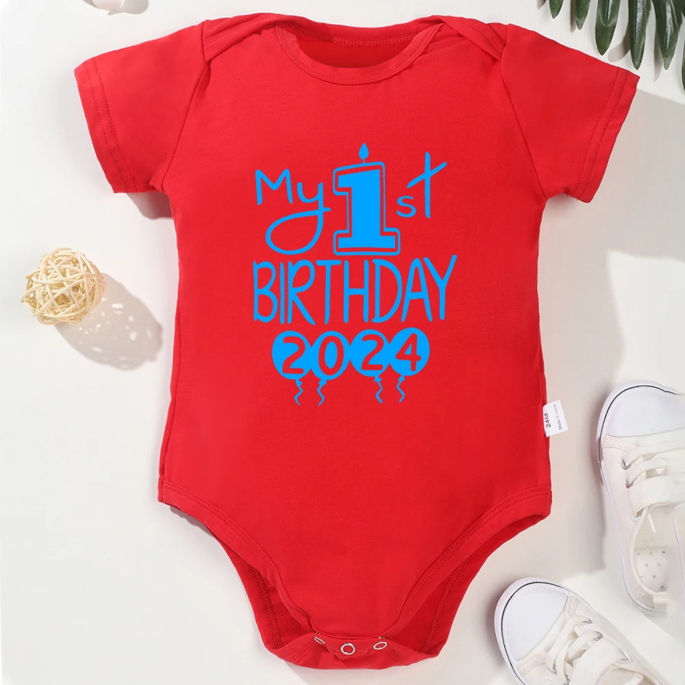 My 1st Birthday 2024 Pattern Baby Boy and Girl Clothes Onesies Cotton Popular Family Party Gift Newborn Bodysuits Fast Delivery