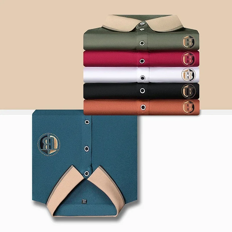 

New Light Luxury Long Sleeve T-shirt Loose Top Clothes Trendy Casual Collar Embroidered Polo Shirt Large Men