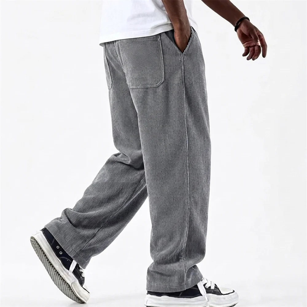 Herren Cordhose Einfarbig Lässige Lange Hose Mode Hip-Hop Streetwear Locker Sitzende Männliche Hose im Schlichten Stil – Detail 2