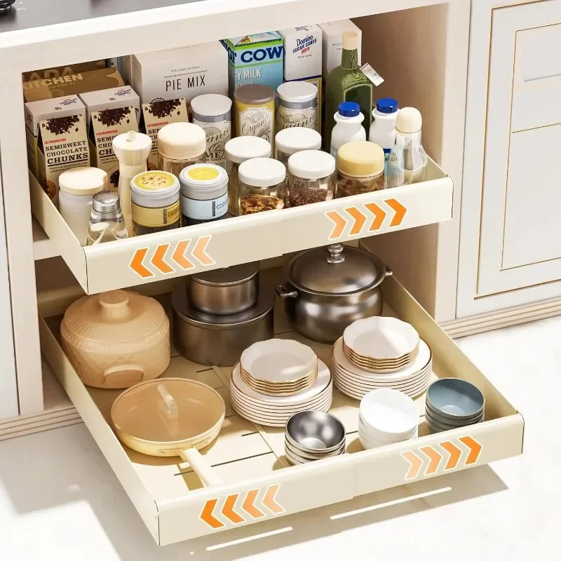 

Adjustable Slide out Drawer Organizer for Kitchen Cabinets, Shelf Storage with Adhesive Nano Film for Kitchen Cabinet