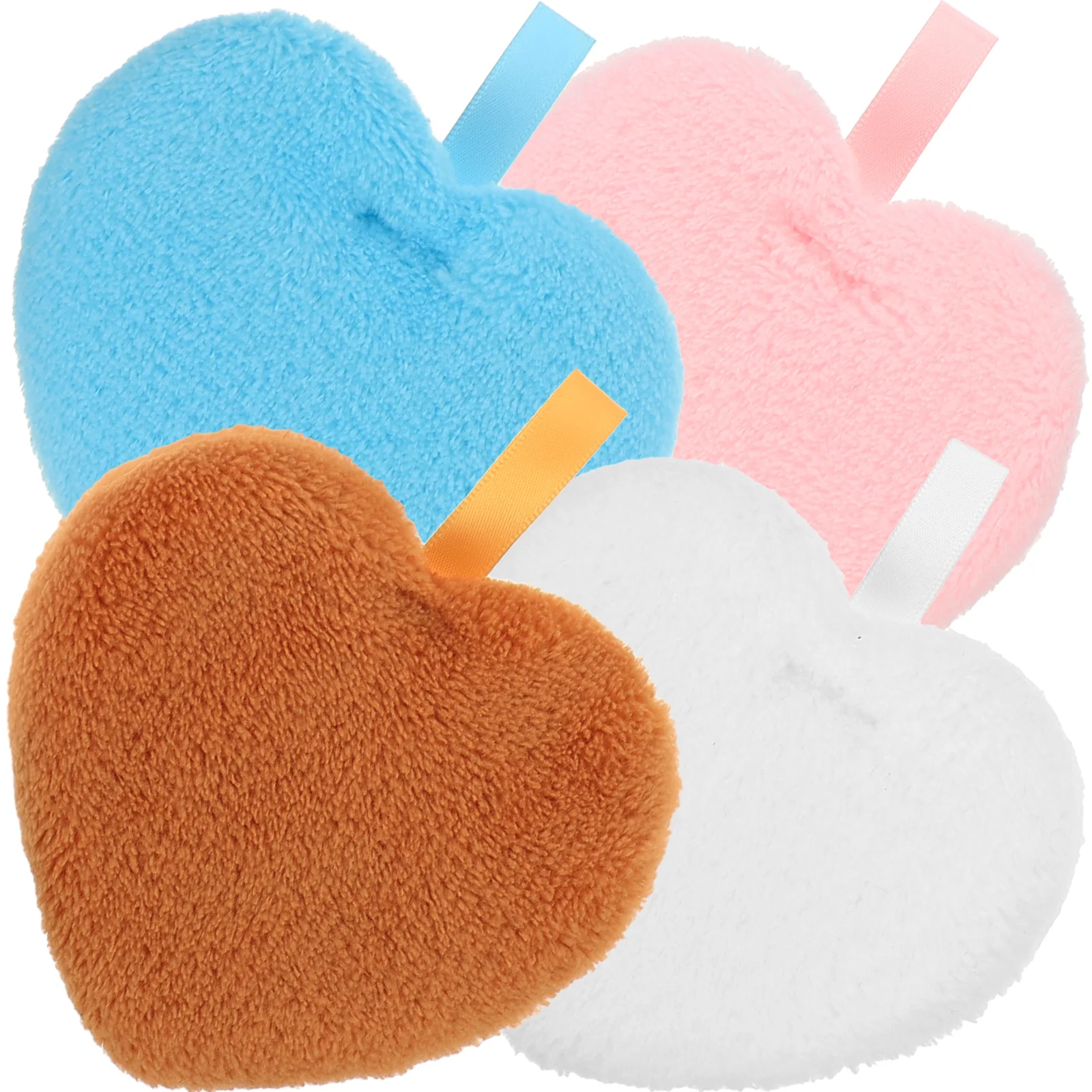 

4pcs Powder Puff Soft Fiber Cotton Hearts Mini Breathable Portable Comfortable Ribbon Loose Round Makeup Removing