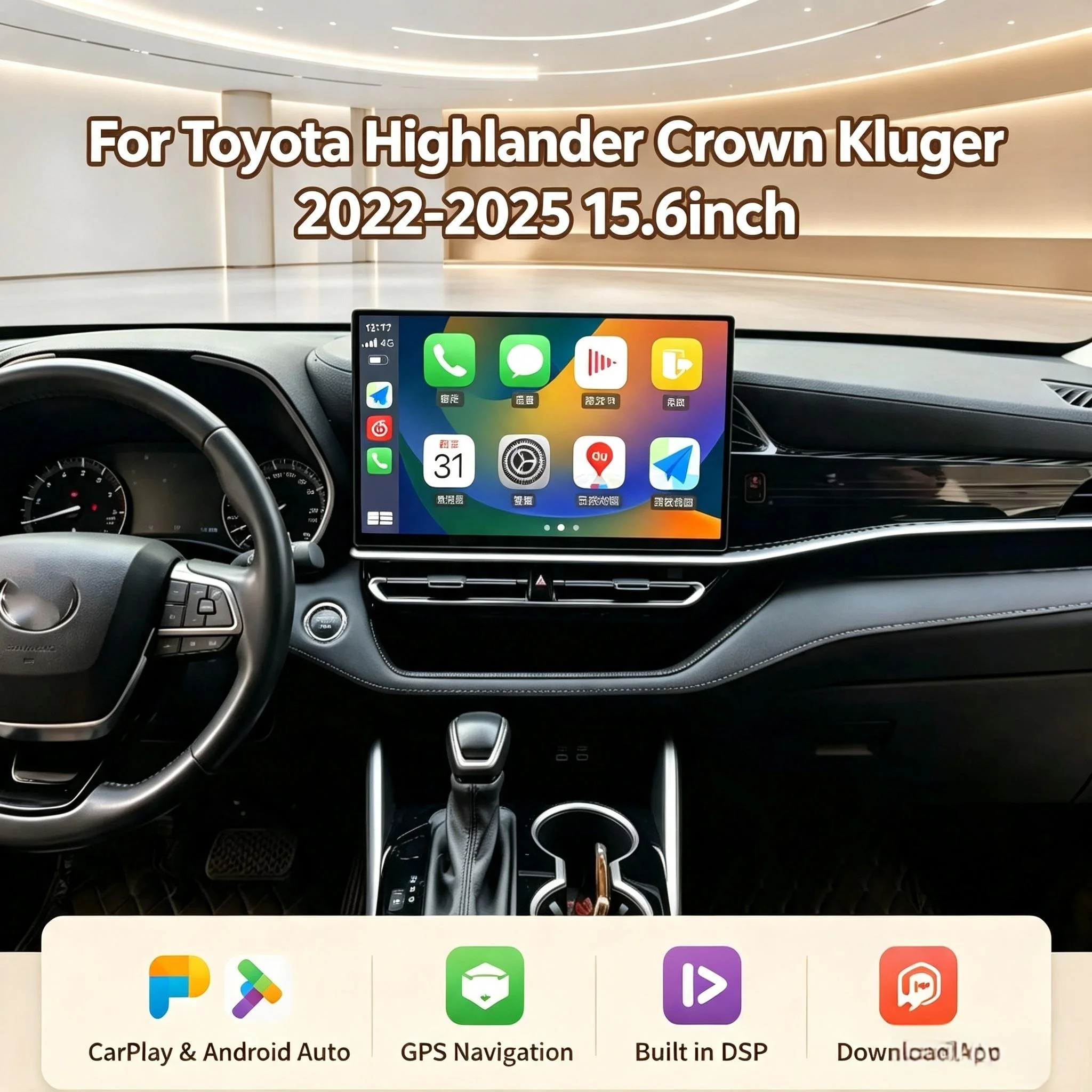 15.6inch For TOYOTA Highlander Crown Kulger Gxl 2022 2023-2025 Android Car Radio Multimedia Player GPS Carplay Autoradio Stereo