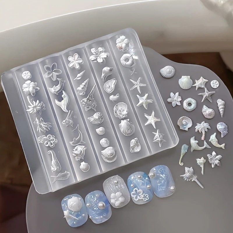 قالب سيليكون صغير ثلاثي الأبعاد على شكل فراشة زهرة مسمار الفن زينة الأظافر تصميم ذاتي الصنع على شكل زهرة قذيفة قالب الأظافر ختم لوحة قالب مانيكير