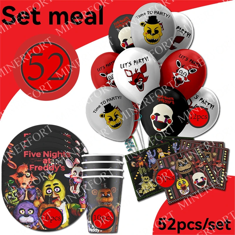 FNAF تحت عنوان الكرتون خمس ليالٍ في فريدي كوب ورقي ولوحة ومنديل وبالونات لتزيين حفلات أعياد الميلاد مستلزمات الأطفال هدية