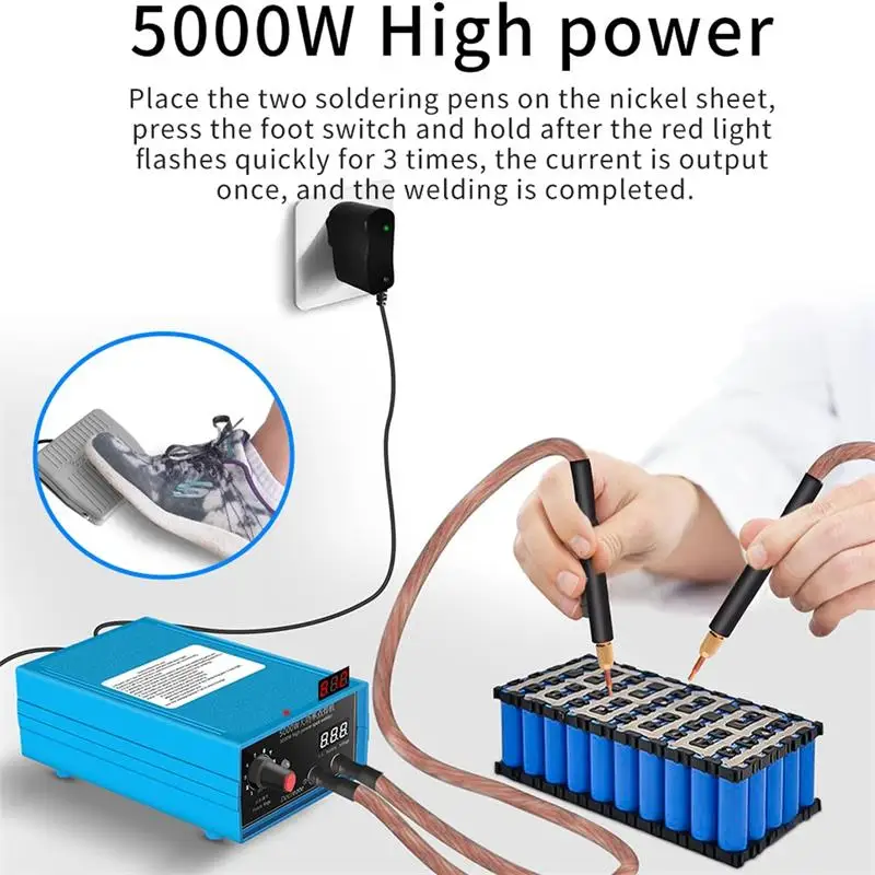 New Generation Power 5000W Spot Welding Handheld Machine Portable 0-800A Current Adjustable Welders for 18650 Battery