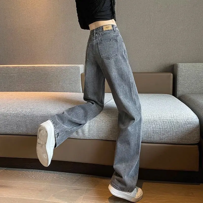 

Серые прямые джинсы для женщин весной и осенью, новинка 2025 года, свободные узкие широкие брюки с высокой талией