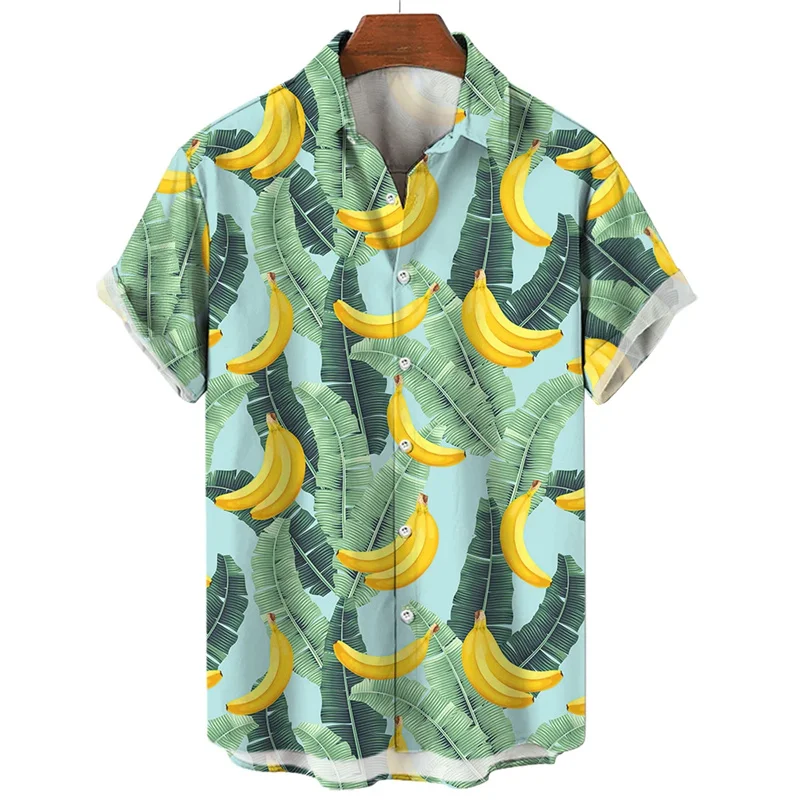 Fruit Banana Pattern Hawaiian Shirt Men Orange Lemon 3D Printed Aloha Shirts Casual Street Lapel Blouses Loose Short Sleeves Top