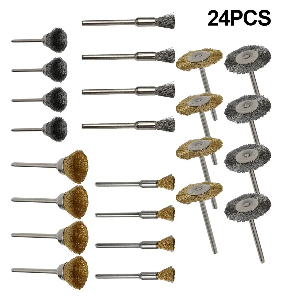 

24Pcs Brass Brush Stainless Steel Wire Wheels Brushes Drill Rotary Tools Polishing For Rotary Tools Metal Rust Removal Brushes