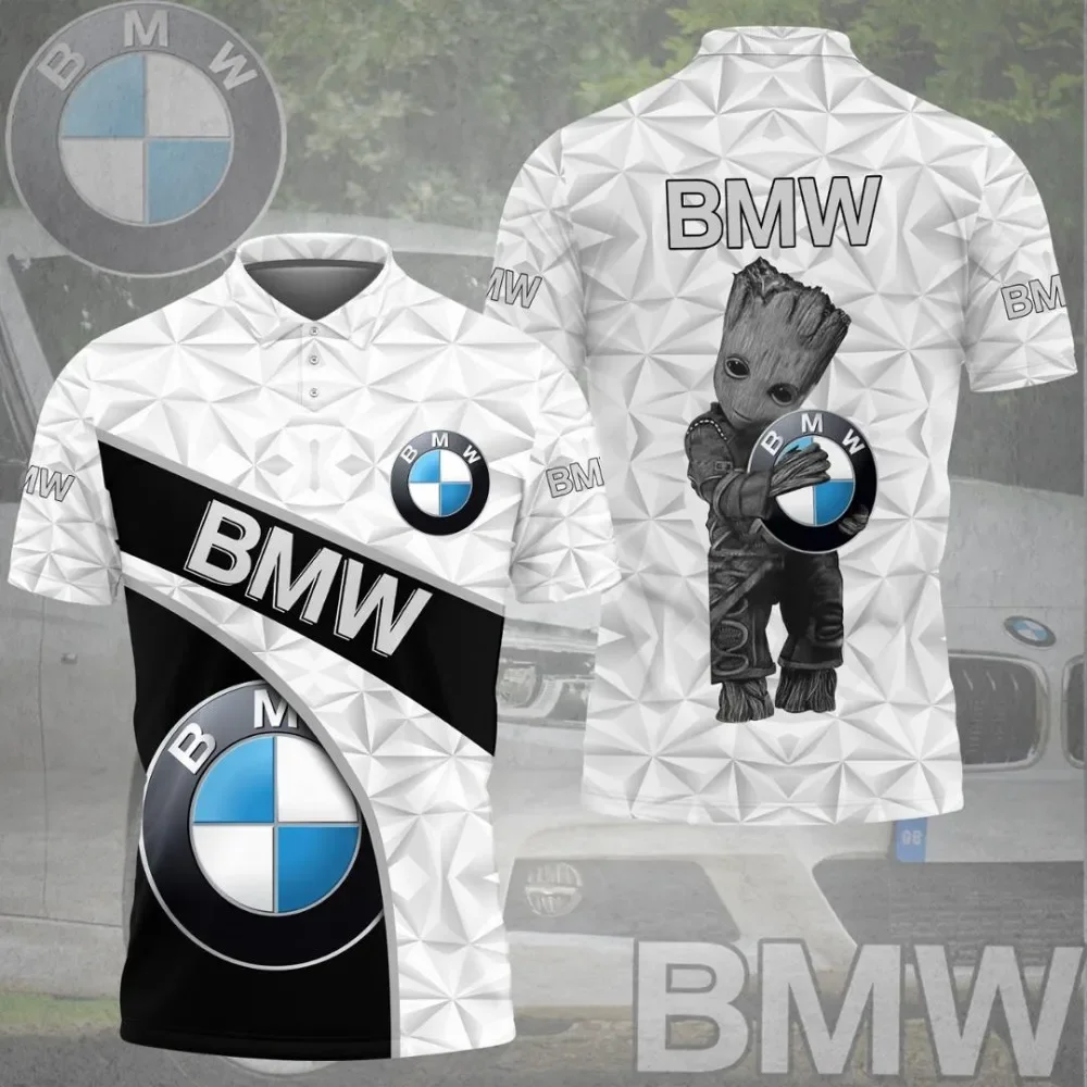 Trendy 3D Printed Pattern Short Sleeves BMW Motorcycle Riding Sport Tops Casual Comfortable Lightweight Polo Shirt with Buttons