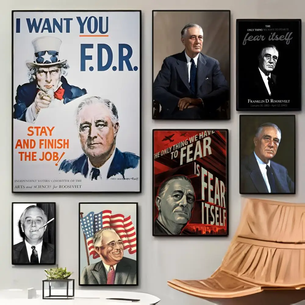 Affiche de décoration murale autocollante imperméable avec image du politicien réformateur F-Franklin D. R-Roosevelt, pour café, bar, décoration de salle, cadeau