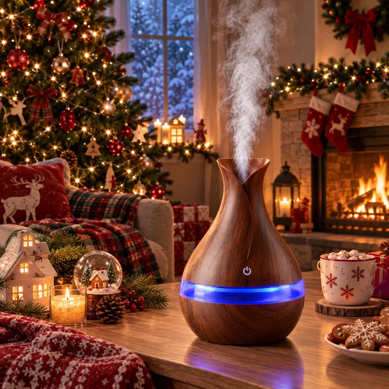 HONSUN Humidifier , Wood Grain Vase-Shaped Cool Mist Ultrasonic Humidifier for Home Bedroom Office, Quiet Desktop Humidifier with 7 Color LED Night Light, Auto Shut-Off, Aesthetic Gift for Yoga Spa