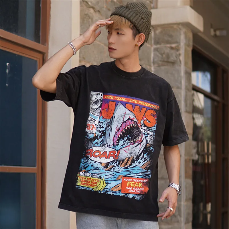 European and American Classic Movies-themed Comeback - Relaxed Short-sleeved American Retro Style Printed Round-neck T-shirt
