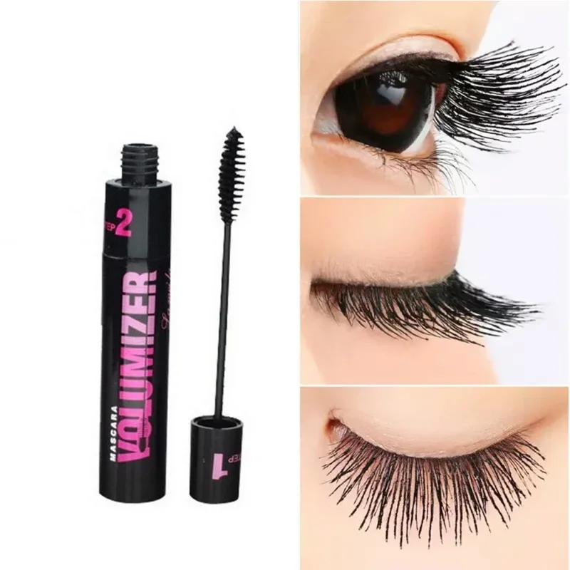 Maquillaje 2 en 1 máscara de doble uso impermeable y a prueba de sudor cepillos rizadores maquillaje máscara de fibra para ojos pestañas negro