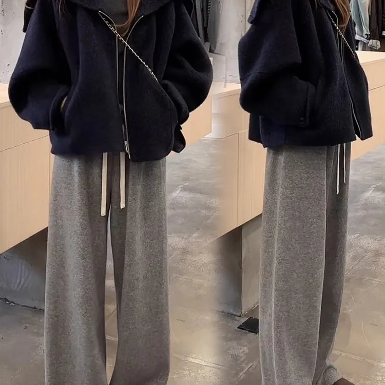 Coupe ample ort fermeture éclair col bleu marine Jaet femmes coréen Sle automne décontracté polyvalent manteau ample confortable paresseux Sle