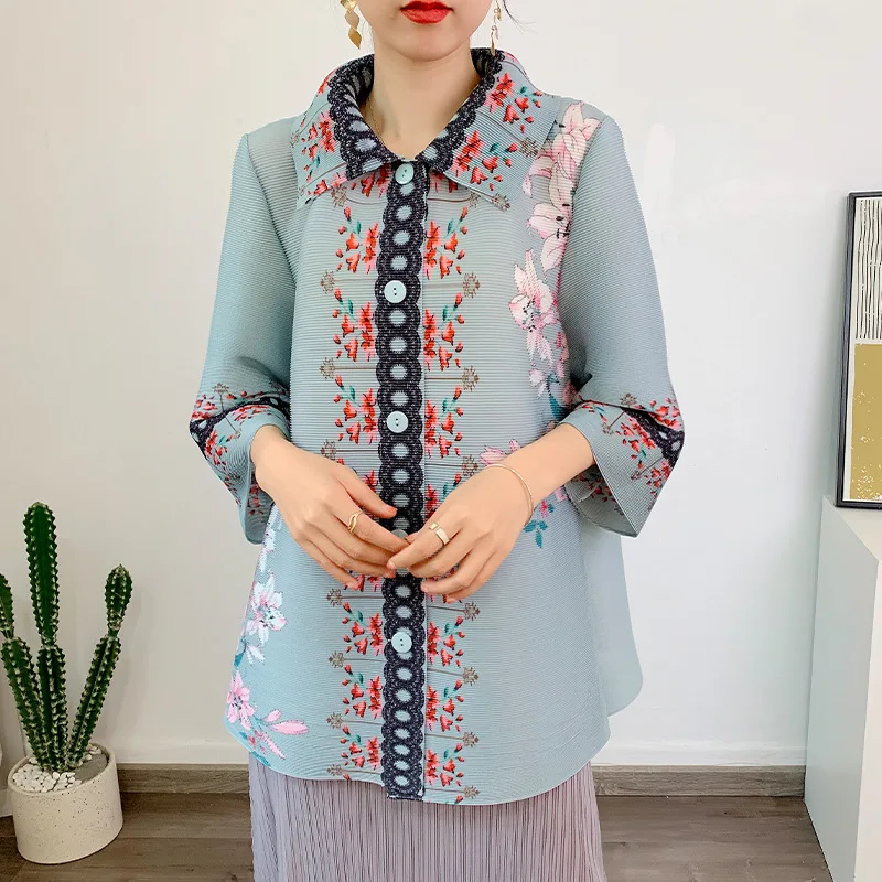 

YUDX Miyake Pleated Coat 2023 for Womens Summer Slimming Fleshing Half Sleeve Top Short Style Foreign Style Senior Sense