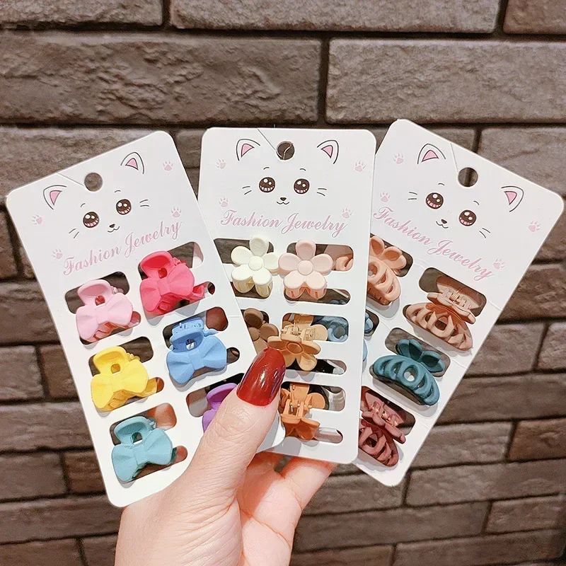 6pcs Frosted Small Hair Claw Women Girls Bangs Hairpins Candy Color Geometric Hair Side Clip Mini Claws Hair Claw Clamp Gifts