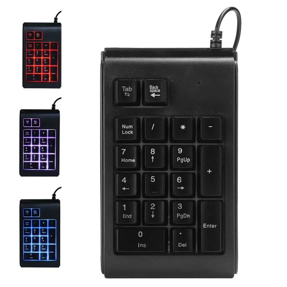 

Black Tricolor Breathing Backlit Keypad Plug-and-Play 19-Key Numeric Keyboard 3 Colors Backlit Mechanical Feel Data Entry