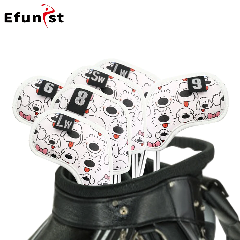 10 Pcs/Set Golf Iron Covers Cartoon Cute Puppy Pattern PU Leather Waterproof Golf Headcover For Iron Sand Wedge Clubs Drop Ship