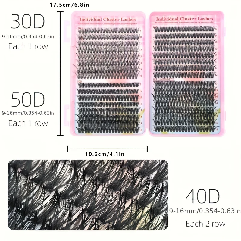 DIY-Wimperncluster-Set – 30D/40D/50D, 9–16 mm, optional: Einzelwimpern oder mit Zubehör (für Frauen)