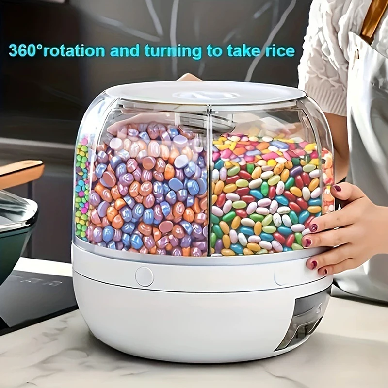 Rotary Candy Dispenser Barrel Multi Grid Large Capacity Grain Storage Container For Cereal Food Snacks