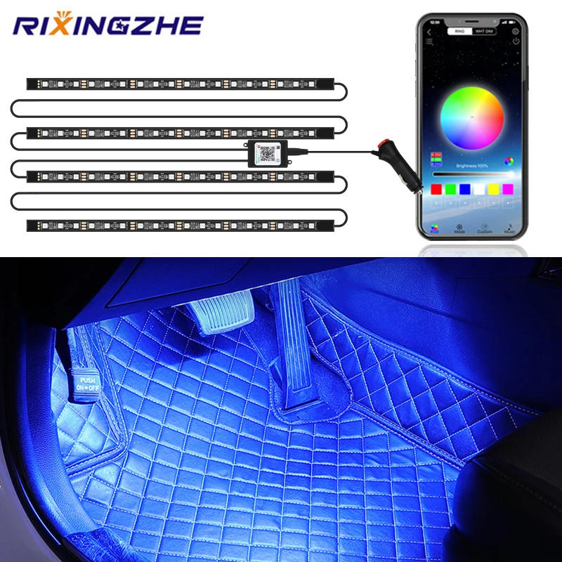 

1 IN 4 18LED Symphony Led Car Interior lights with USB Cigarette App Control Footwell lamp Auto Decorative Atmosphere Lamp