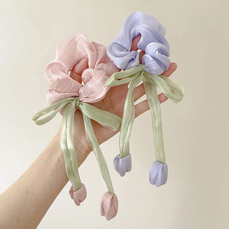 Women Girls Cute Hair Bands Korea Hair Ties Elegant Tulip Scrunchie Ponytail Holder Bow Hair Elastic Hair Accessories