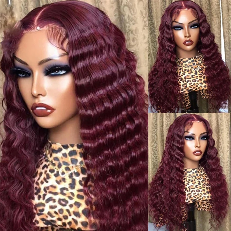 

Natural Hairline 180% Density 26 Inch Long Burgundy Deep Wave Lace Front Wig For Black Women Baby Hair Preplucked Daily Glueless