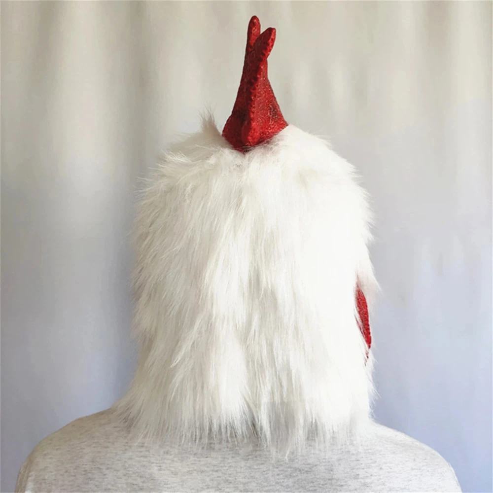 White Plush Latex Rooster e Chicken Head Mask, Animal engraçado, Máscaras faciais, Traje de Halloween, Cosplay Party Props, Novidade