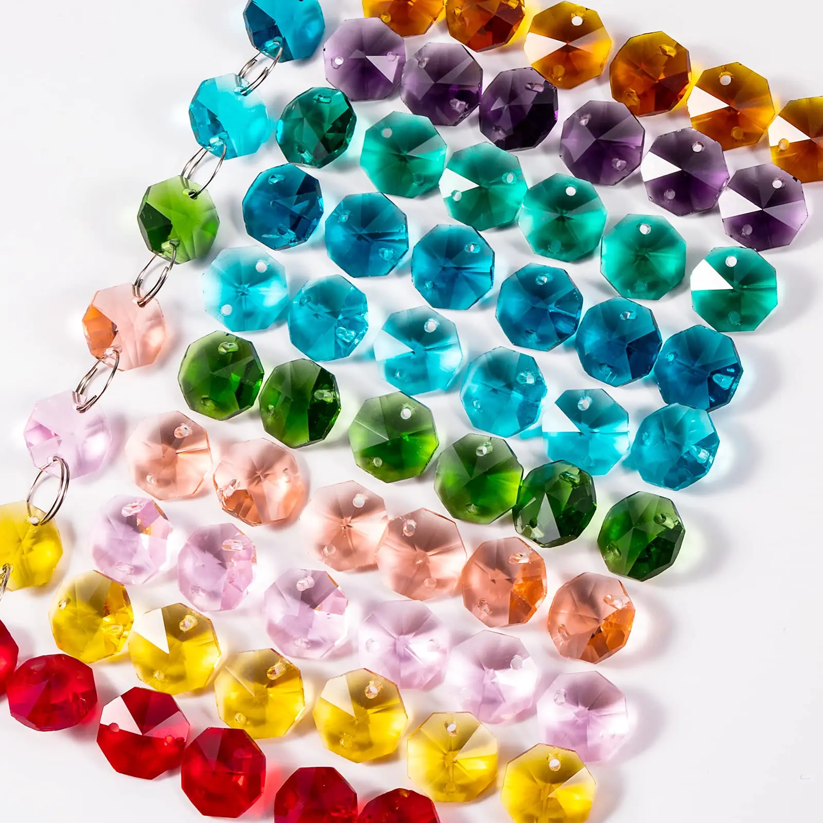 40pcs Crystal Glass Octagonal Beads With 2 Holes 14mm Glass Loose Beads For DIY Wedding Dress Jewelry And Curtain Decoration