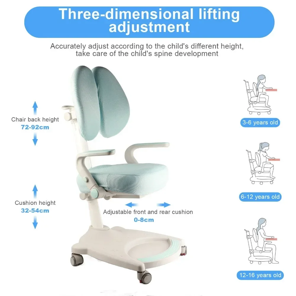 كرسي بذراعين مريح بارتفاع قابل للتعديل للأطفال ، كرسي تعلم للأطفال للمنزل ، لون أزرق