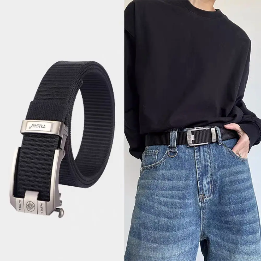 高級レトロレターメンズナイロン合金ベルト非多孔質クラシックピンバックルベルト厚みのある耐摩耗性カジュアルベルトビジネスウェア